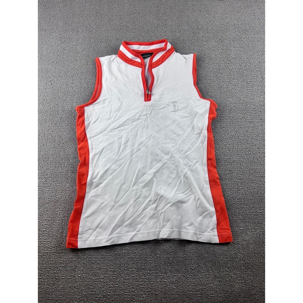 Golfino Polo Shirt Women S Multi Color White 1/4 Zip Colorblock Sleeveless Golf
